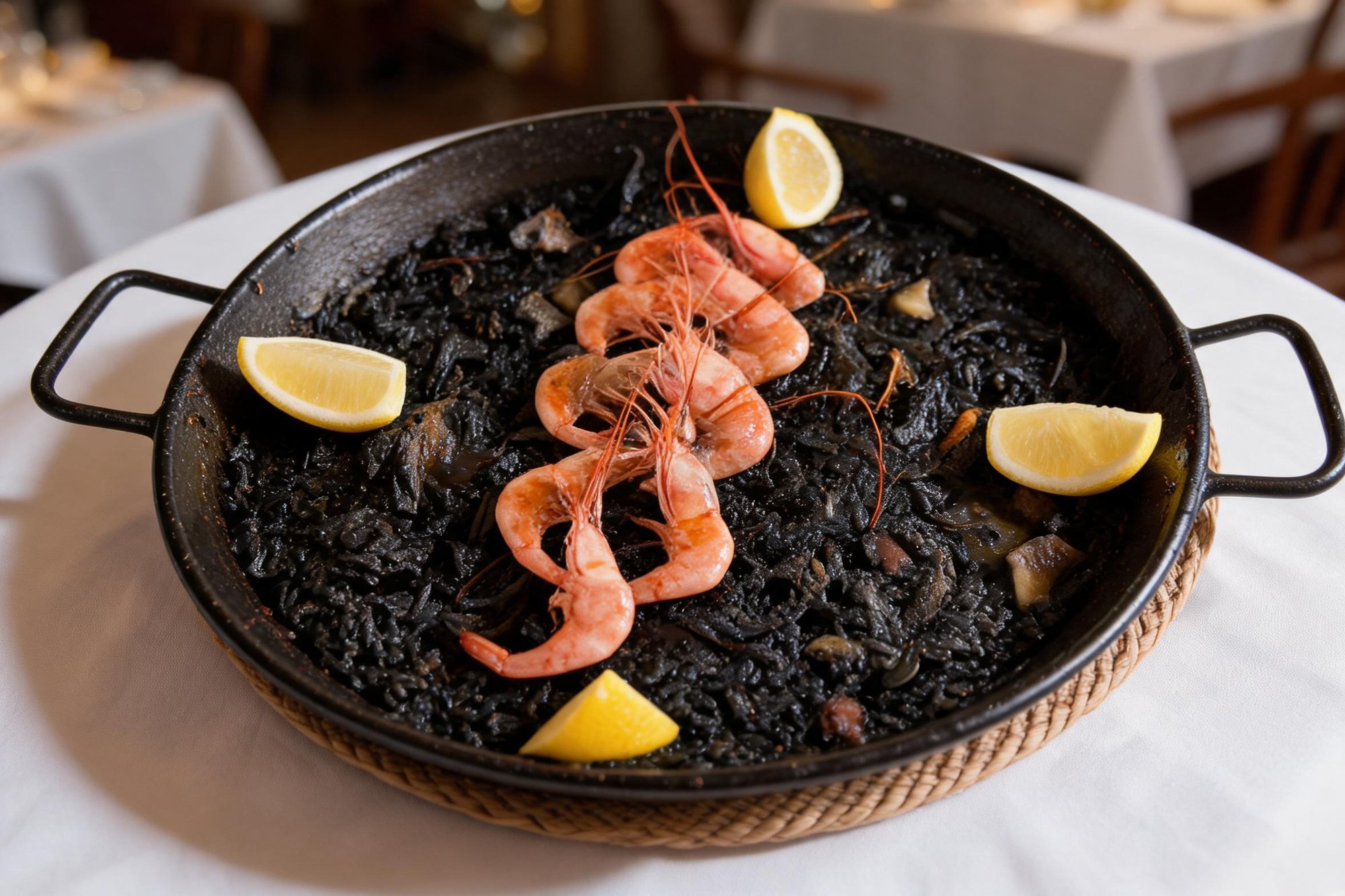 Arroz de calamar y tinta con langostinos